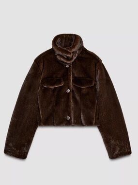 ZARA SHORT BOMBER BROWN FAUX FUR COAT